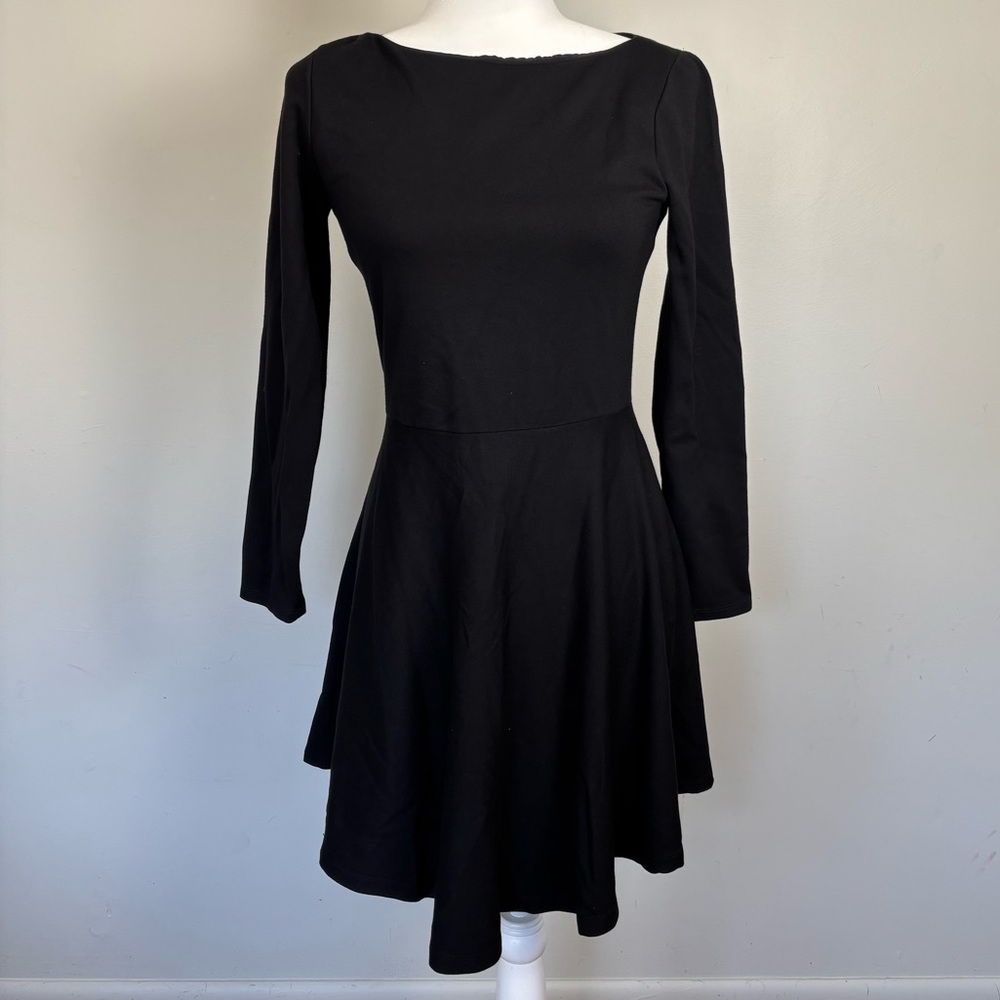 alice + olivia Employed Long Sleeve Ponte Knit Skater Mini Dress-Black-Size 4